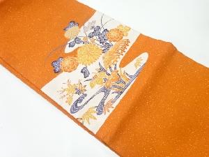 家屋に草花模様織出し名古屋帯